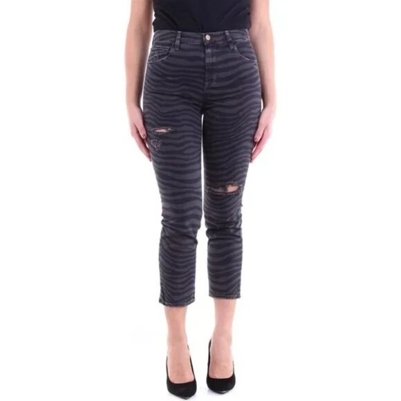 NWT J Brand black grey animal print distressed high rise crop jeans - Picture 2 of 5